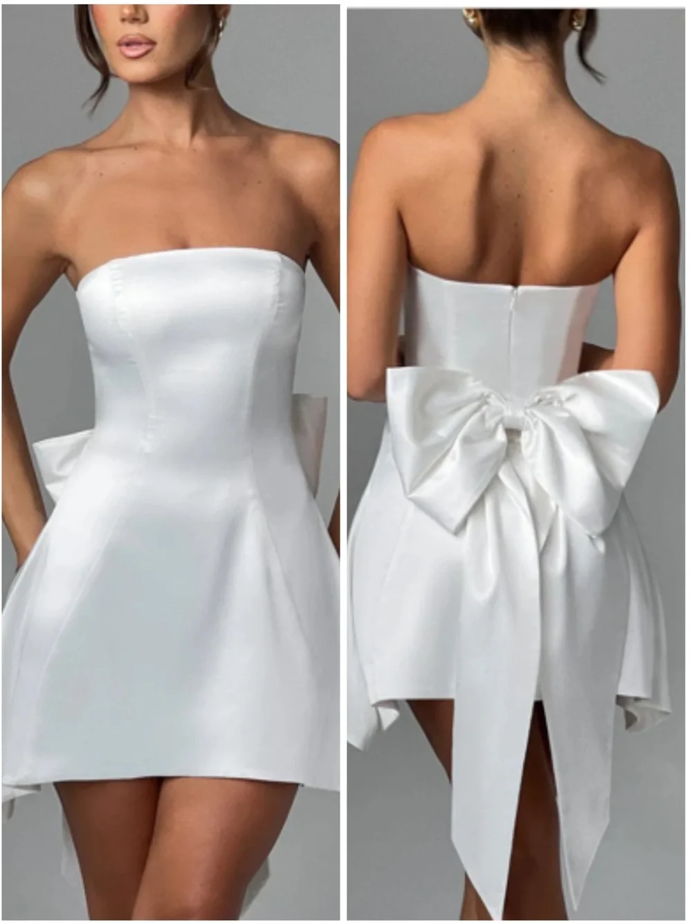 Babyboo Freja Mini Satin Dress Sleeveless Big Bow Color Ivory Size Medium